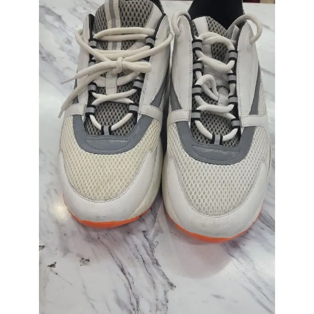 Dior Men’s Athletic Sneakers in White, Gray, Black with Orange Sole